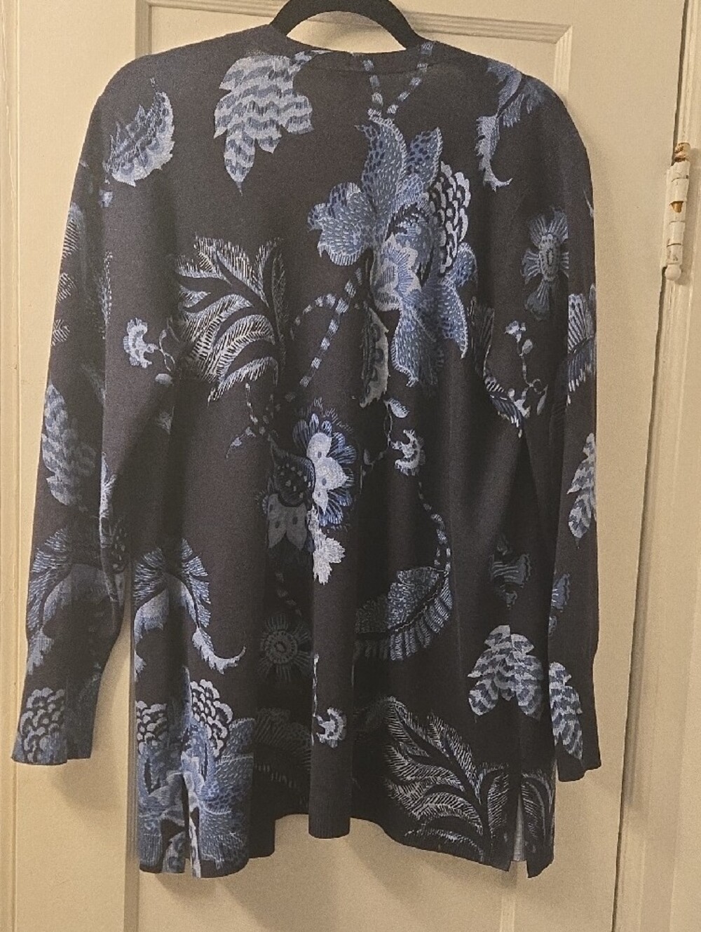 Chico's Navy Cardigan with Light Blue Floral Motif - Picture 5 of 6
